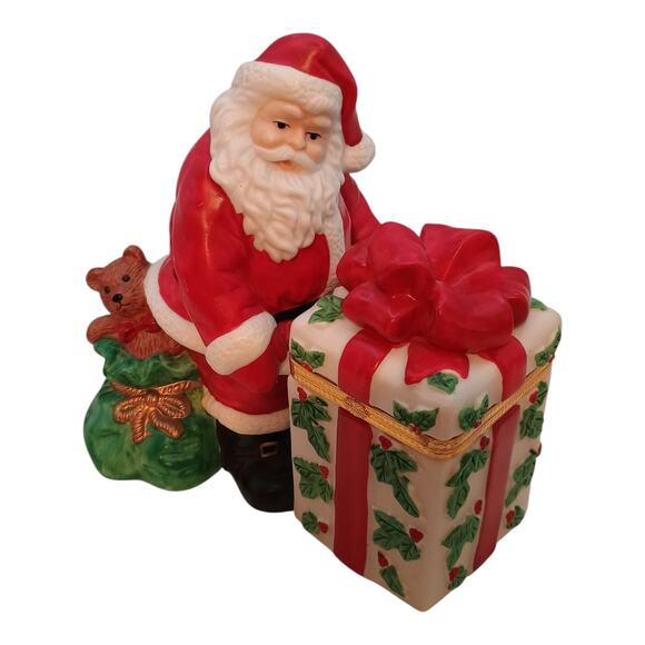 Partylite Santa Claus Bag Of Toys Present Candle Holder-Trinket Box Ceramic - Picture 1 of 11